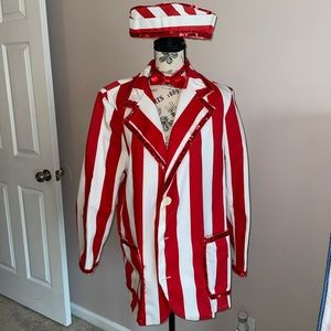 Rubie’s Men’s Large Red & White Striped Blazer with Sequin Trim Bow tie and Hat